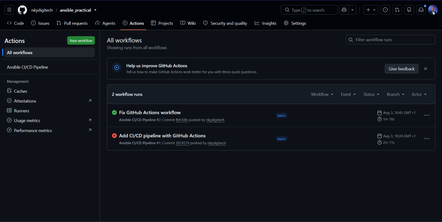 GitHub Actions 2m 11s failed to 1m 18s passed
